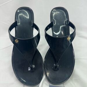 Tory Burch Black Thong Sandals with Metallic Detail
